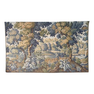 Large Vintage French Aubusson Style Jacquard Tapestry Classic Verdure, 1970s For Sale