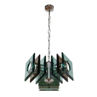 Space Age Italian Square Green Color Chandelier from Lupi Cristal Luxor, 1950s For Sale