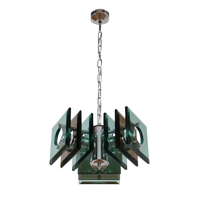 Space Age Italian Square Green Color Chandelier from Lupi Cristal Luxor, 1950s For Sale