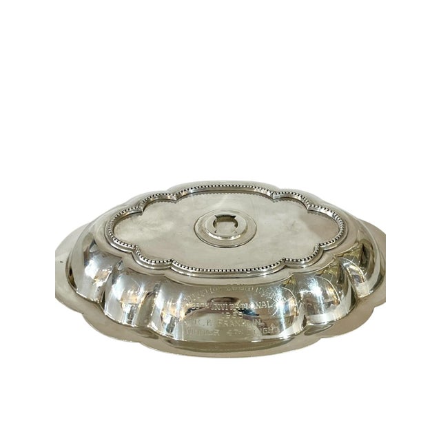 Mappin & Webb Vintage Engraved Houston Country Club Trophy by Mappin & Webb English Sheffield Plate Serving Dish For Sale - Image 4 of 17