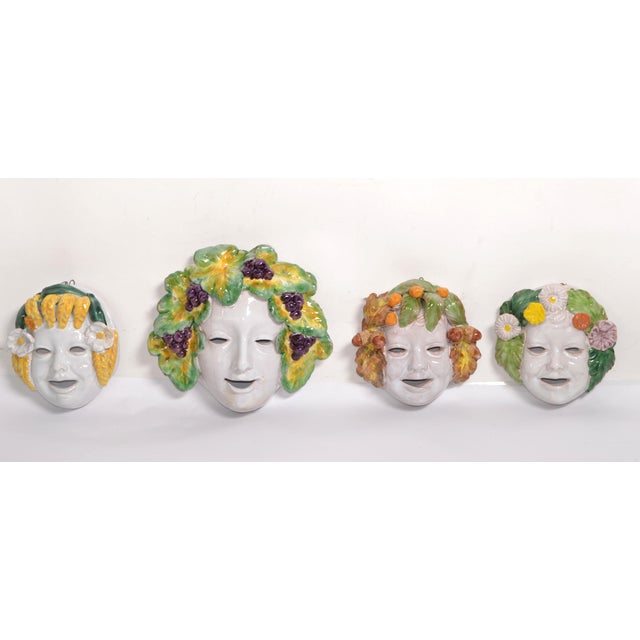 Vintage Majolica Hand Painted Ceramic Pottery Wall Masks Italy Cottura- Set of 4 For Sale - Image 9 of 12