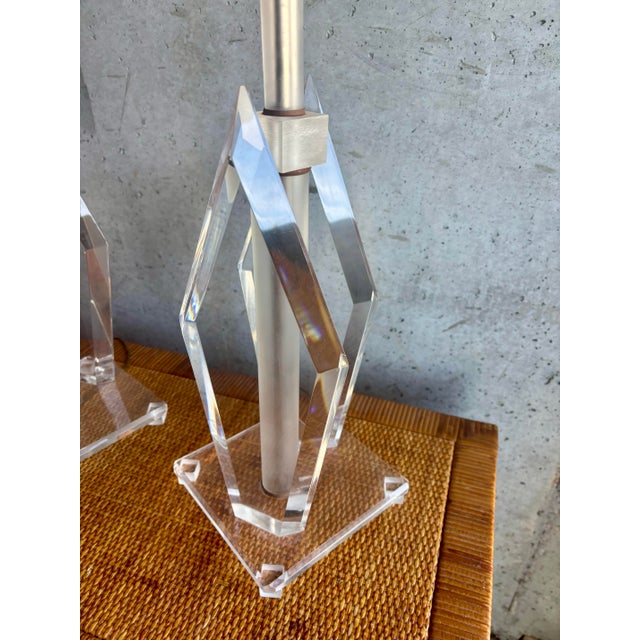 Transparent Vintage 1970s Sculptural Lucite Lamps Pair - Mid Century Modern For Sale - Image 8 of 8