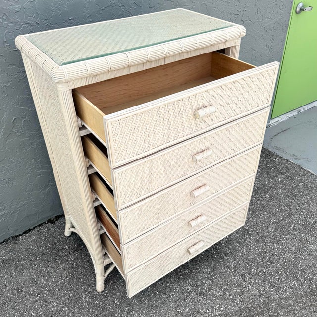 Vintage Boho Chic Wicker Highboy Dresser For Sale - Image 4 of 10