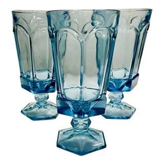 1980s Virginia Blue Iced Tea Goblets by Fostoria Glass- Set of 3 For Sale