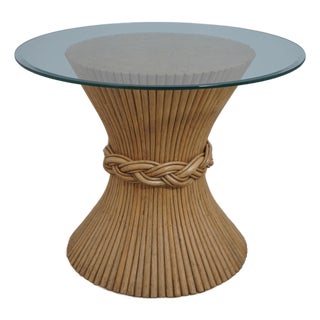 McGuire by Baker Bamboo Base Beveled Glass Top Center or Dining Table For Sale