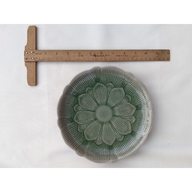 Jade Green Lotus Flower Thai Celadon Stoneware Plates - 9 Pieces For Sale - Image 6 of 12
