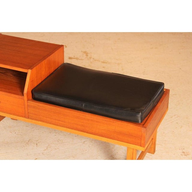 Black Mid-Century Teak Telephone Seat with Black Vinyl Seat and Drawer, 1960s For Sale - Image 8 of 10