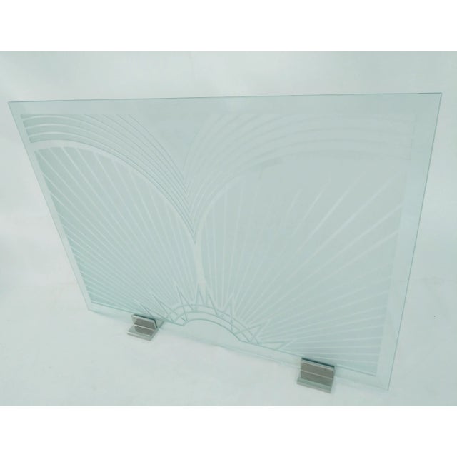 Art Deco 1980s Art Deco Etched Glass and Chrome Fireplace Screen For Sale - Image 3 of 9