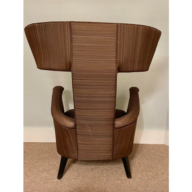 Gio Ponti 1960s Mid-Century Italian Attributed to “Gio Ponti” Arm Chair With Upholstered Brown Horse-Hair Fabric For Sale - Image 4 of 7