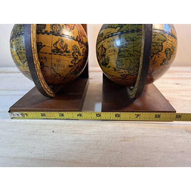 Vintage Olde World Wooden Spinning Globe Bookends Made in Italy -Pair For Sale - Image 4 of 5