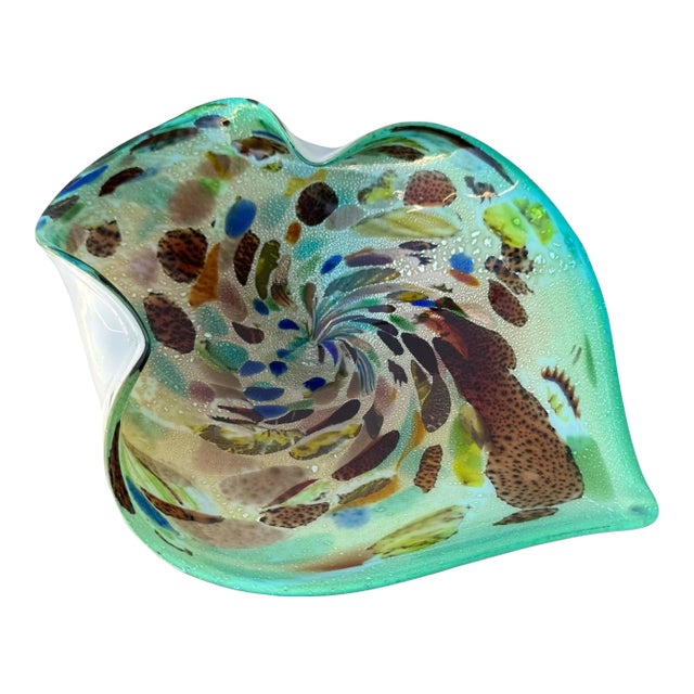 Vintage Sommerso Murano Glass Dish – Turquoise Freeform Bowl, Tutti Frutti Confetti, End of Day For Sale