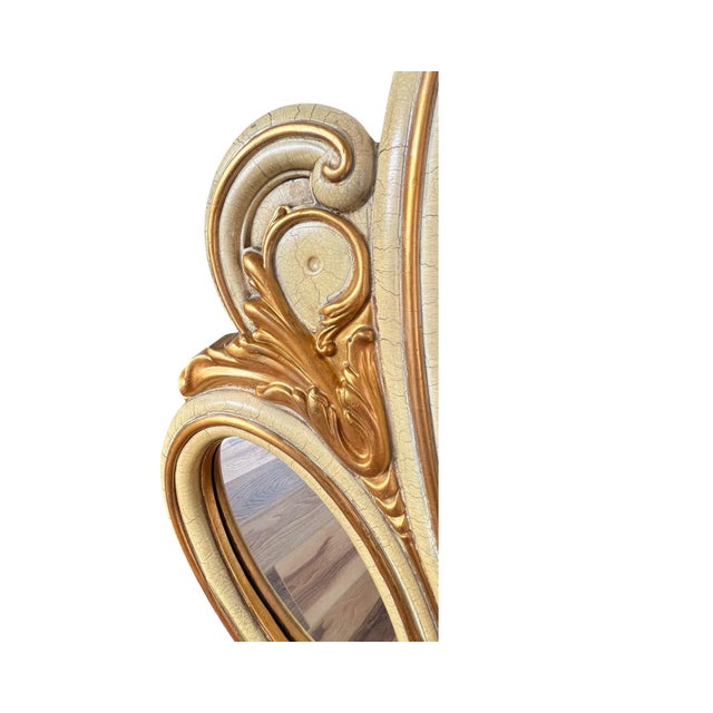 Vintage Large Hollywood Regency Italian Syroco Style Resin Triple Wall Mirror Gold Gilt For Sale - Image 4 of 10