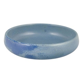 Low Stoneware Bowl with Matte Blue Glaze from L. Hjorth, Bornholm, 1960s For Sale