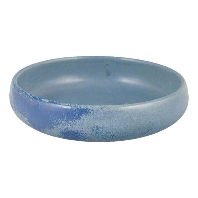 Low Stoneware Bowl with Matte Blue Glaze from L. Hjorth, Bornholm, 1960s For Sale