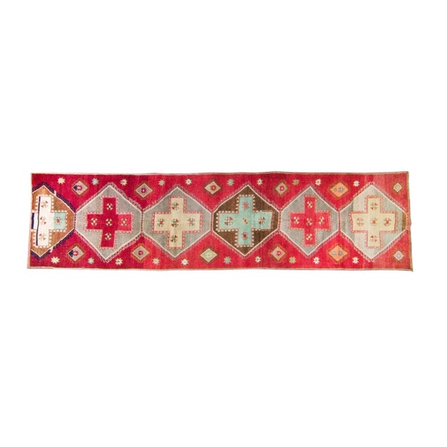 1950s Vintage Red Lake Van Geometric Wool Wide Hand Knotted Runner For Sale - Image 11 of 11