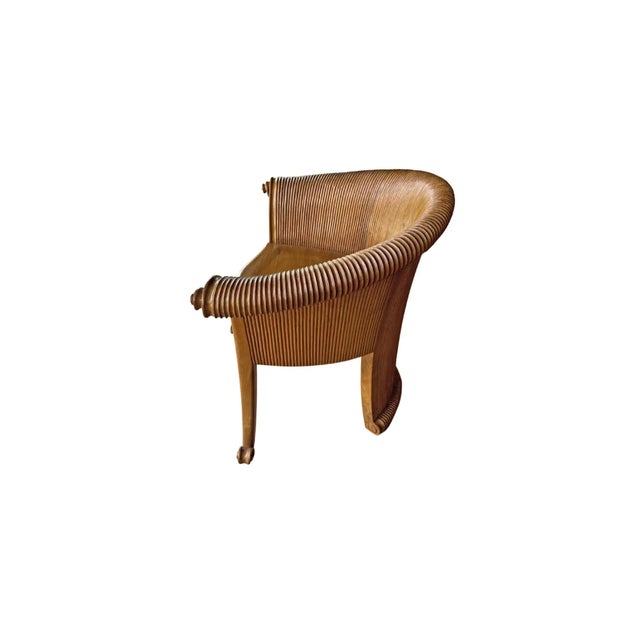 Contemporary Sculptural Teak Wood Lotus Chair With Carved Detailing For Sale - Image 3 of 6