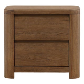 Simple Brown Oak Two-Drawer Nightstand For Sale