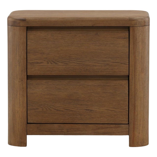 Simple Brown Oak Two-Drawer Nightstand For Sale