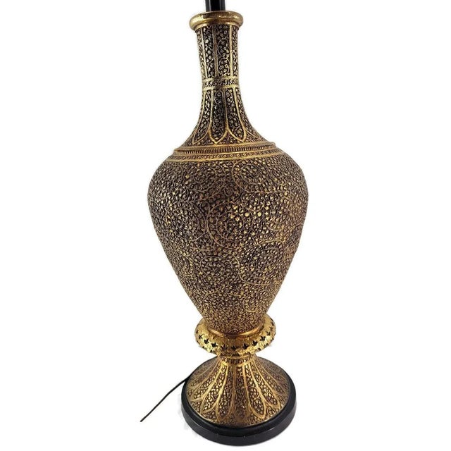 Mid-Century Modern Metroware Hand Crafted Wood & Gold Leaf Table Lamp For Sale - Image 10 of 11