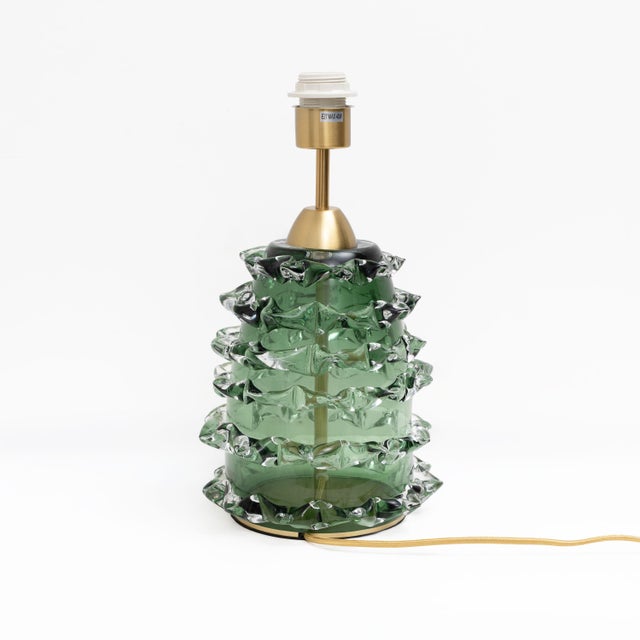 Mid-Century Modern Green Rostrato Murano Glass Table Lamps, 2000, Set of 2 For Sale - Image 3 of 7