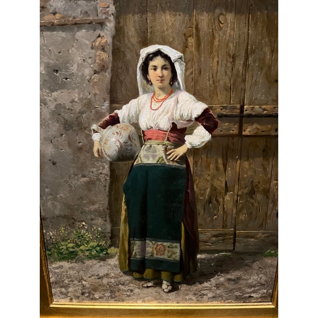 “Roman Girl” oil painting on canvas by Georgio Grilotti 1857-1880. Beautiful girl posed holding vessel. A very charming...