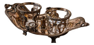 Silver Oil and Vinegar Set with Coat of Arms, Set of 2