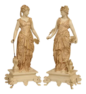 Antique Cast Spelter Pair Figural Goddess Statues