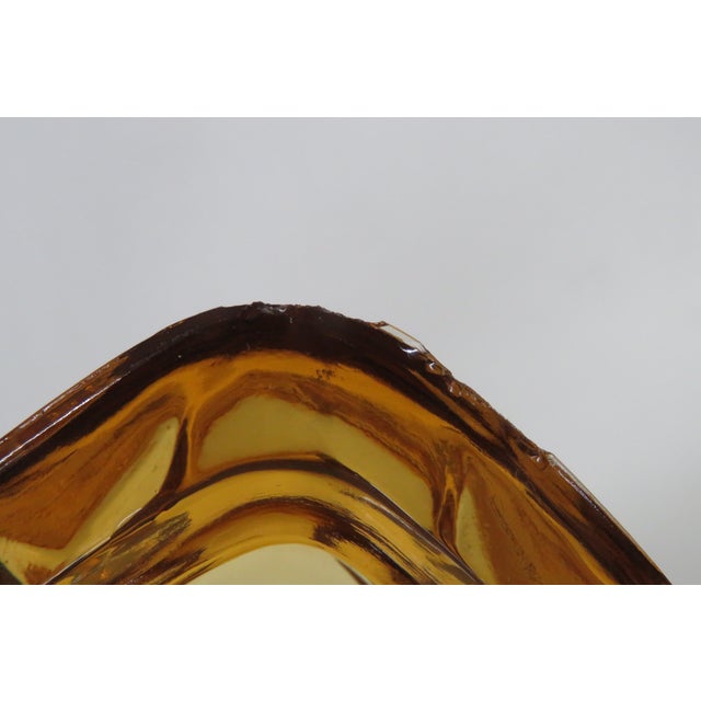Amber Hazel Atlas Amber Glass Lidded Triangle Dish With Embossed Leaf Pattern 5085b For Sale - Image 8 of 14