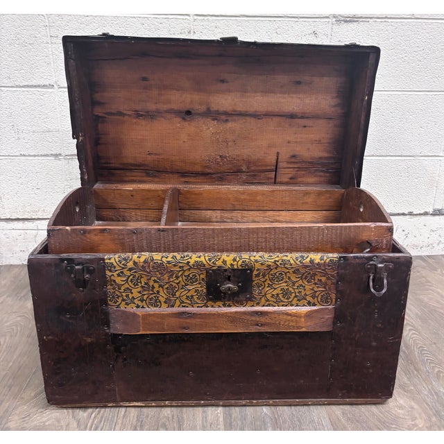 Victorian Antique 19th Century Victorian Flat Top Travel Trunk For Sale - Image 3 of 12
