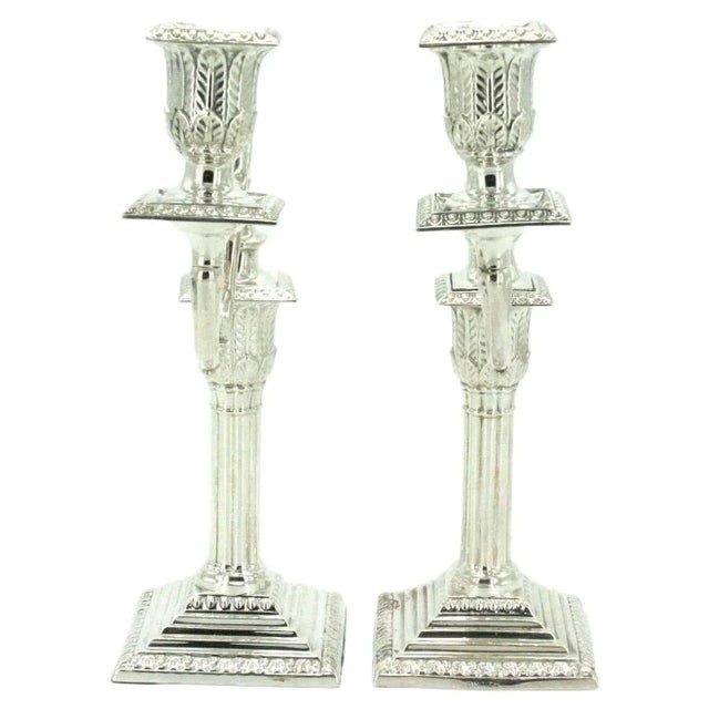 Sheffield Silver Co. Sheffield English Plate Piano Candlesticks - a Pair For Sale - Image 4 of 12