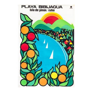 1976 Cuban Travel Poster,Playa Bibjagua Isla De Pinos (Silkscreen) For Sale