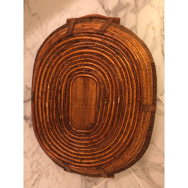 Mid 20th Century Large Oval Rattan Basket With Wood Handles For Sale - Image 5 of 9