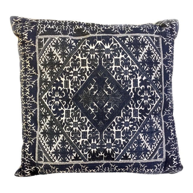 Black Swati Embroidered Pillow For Sale