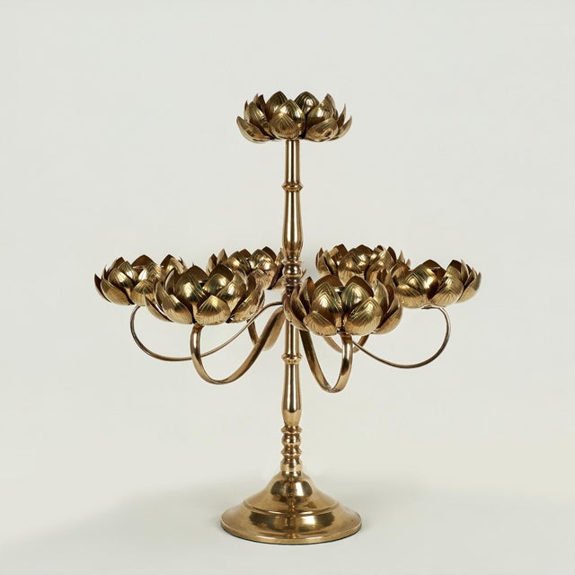 Mid-Century Modern Mid Century Feldman Brass Lotus Candelabra For Sale - Image 3 of 11