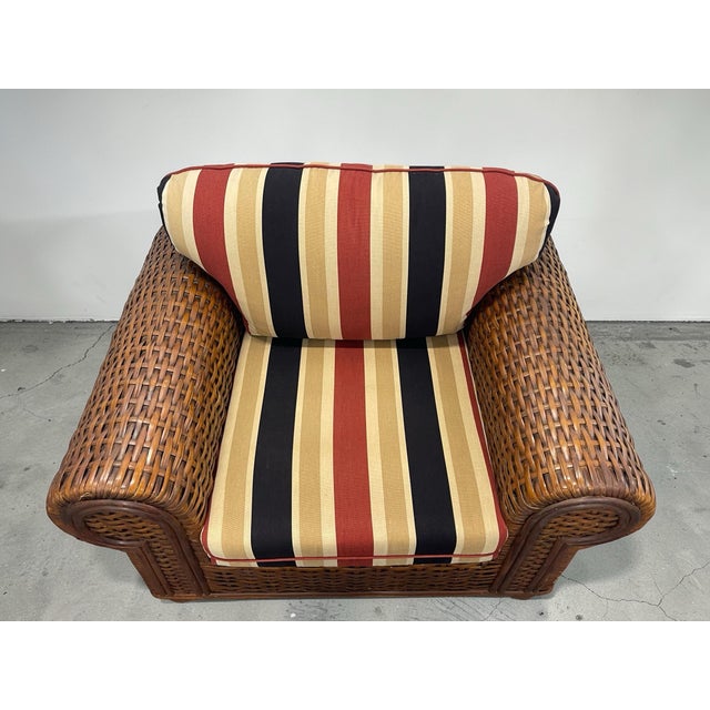 Campaign Vintage Oversized British Colonial Rattan Club Chair For Sale - Image 3 of 10