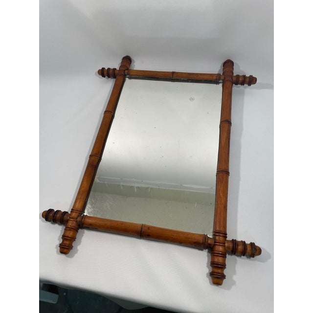 Early 1900's Antique French Faux Bamboo Turned Wood Wall Mirror For Sale - Image 11 of 16