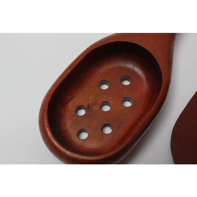 Vintage American Studio Craft Four-Piece Cherrywood Salad Set For Sale - Image 10 of 12