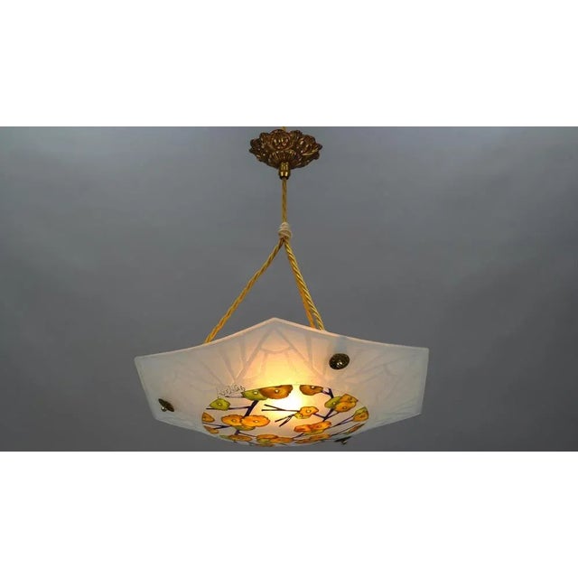 Art Deco Enameled and Frosted Glass Pendant Light from Loys Lucha, 1930s For Sale - Image 11 of 18