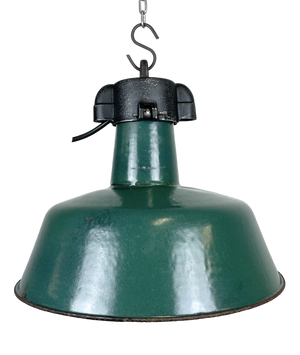 Industrial Green Enamel Factory Lamp with Cast Iron Top from Polam, 1960s