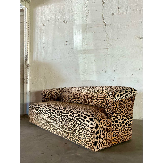 Postmodern Vintage Boho Leopard Velvet Roll Arm Sofa For Sale - Image 3 of 12