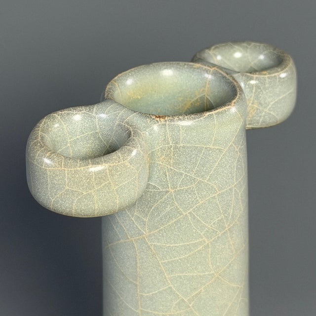 Chinese Antique Chinese Official‑Style Celadon Arrow Vase With Tubular Handles For Sale - Image 3 of 6