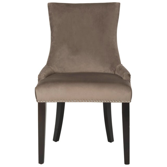 Modern 19''H Dining Chair in Nickel nailheads in Mushroom & Espresso - a Pair For Sale - Image 3 of 8