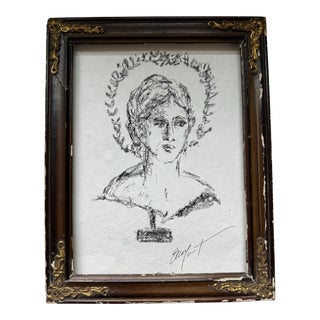 2022 Elle Yount Original Classical Bust Under Laurel, Framed For Sale