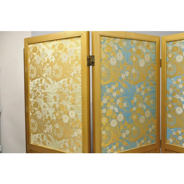 Vintage Chinoiserie Lattice Fretwork 4 Panel Gold Folding Screen Room Divider For Sale - Image 15 of 18