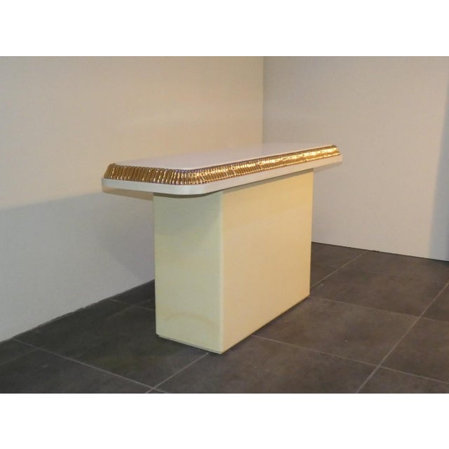 Alain Delon Regency Console Table with Ivory and Gold Lacquer Finish in the style of Alain Delon for Maison Jansen, France, 1970s For Sale - Image 4 of 12