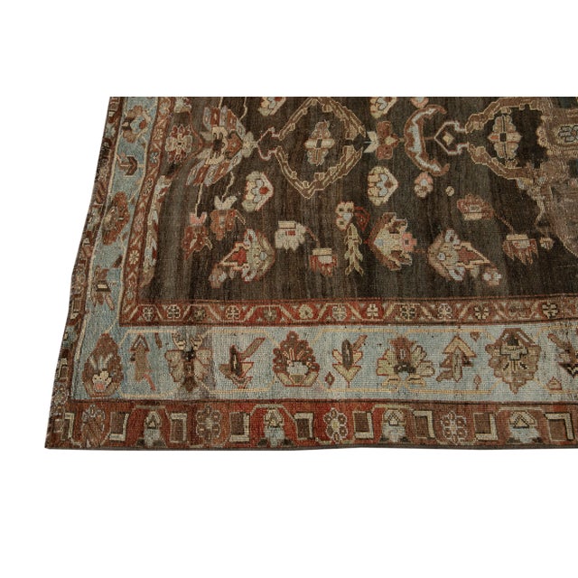 Antique Bidjar Brown Handmade Medallion Floral Wool Runner For Sale - Image 4 of 10