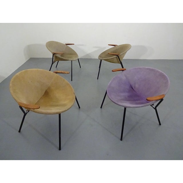 These suede balloon chairs were designed by Hans Olsen in Denmark. I have official proof of authenticity such as vintage...