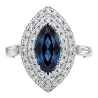 Natural Blue Sapphire 1.10ct & Diamond 0.58ct Ring in 18k For Sale