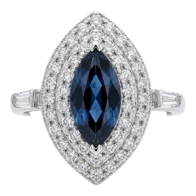 Natural Blue Sapphire 1.10ct & Diamond 0.58ct Ring in 18k For Sale