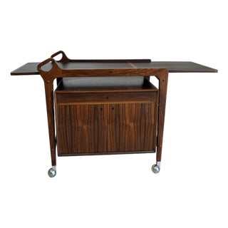 Mid Century Sculpted Rosewood Rolling Bar Cart For Sale